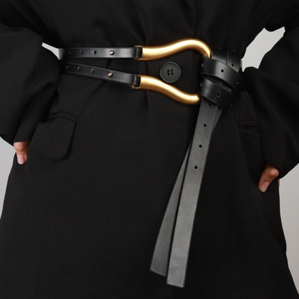 New! Black Leather Statement Belt NWOT